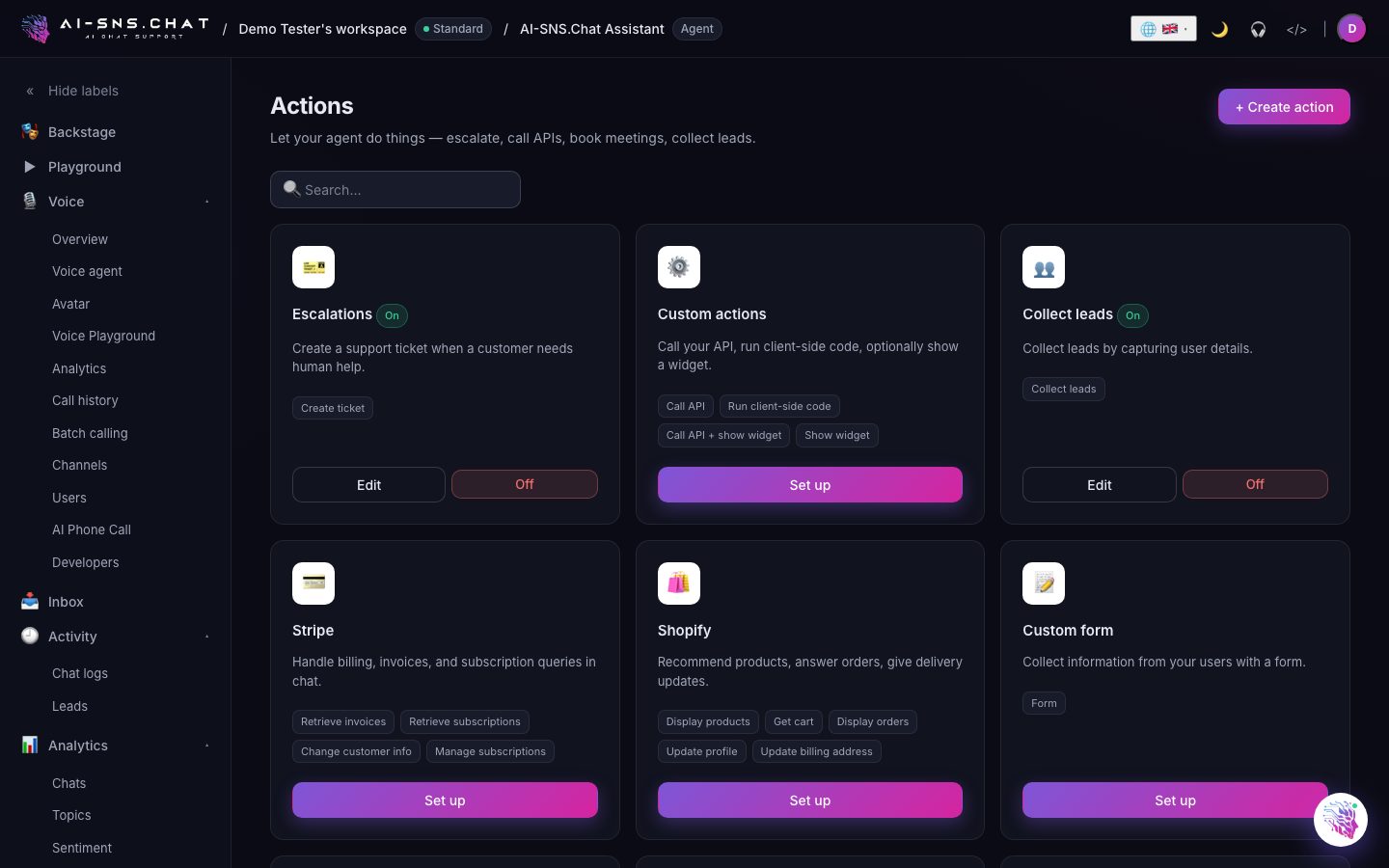 Actions and integrations