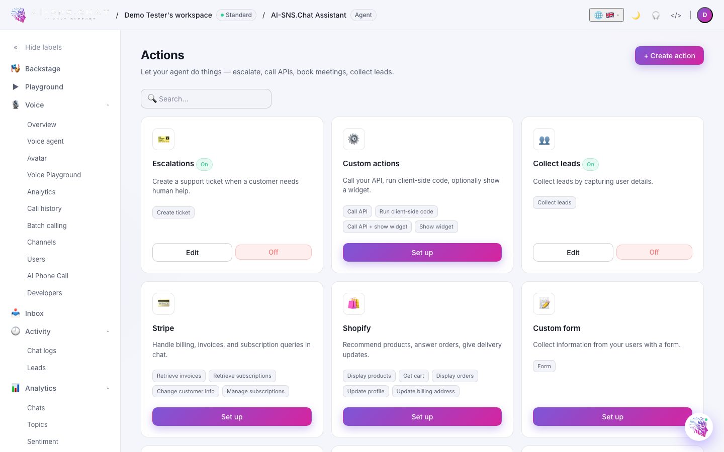 Actions and integrations